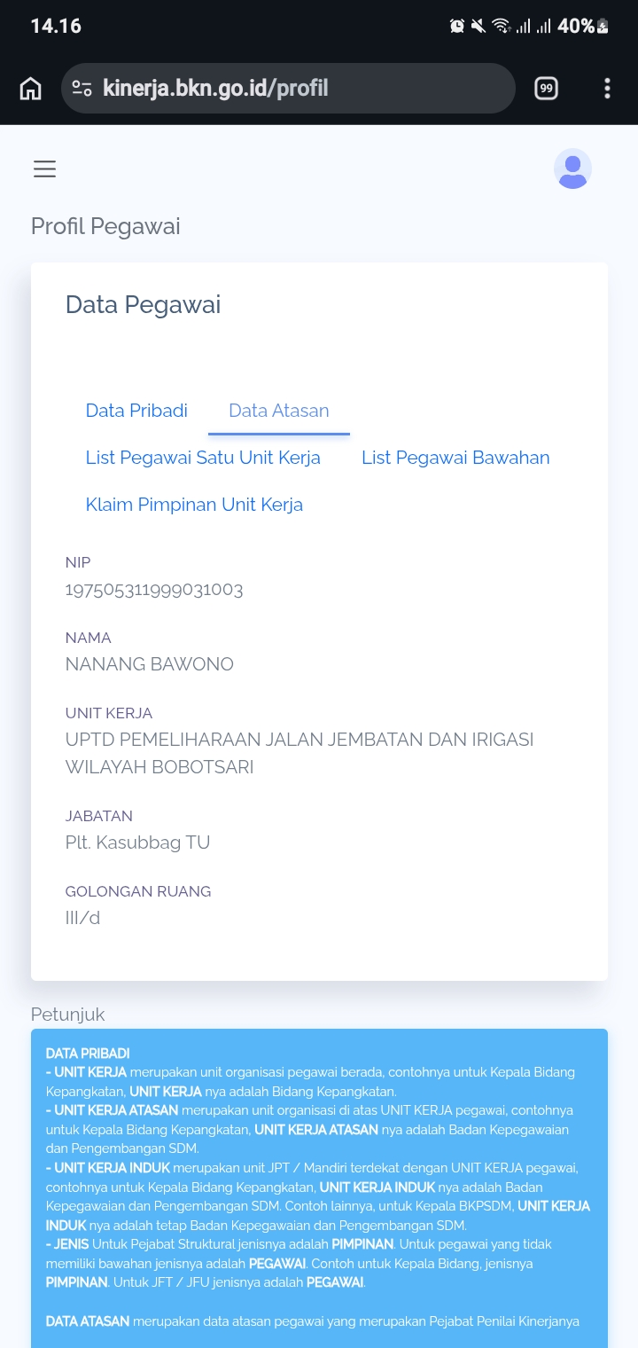 Lampiran foto terkait aduan Permohonan Penggantian UNOR SKP Tahunan Karena Atasan Pindah Tugas namun Masih Menjadi Pejabat Penilai