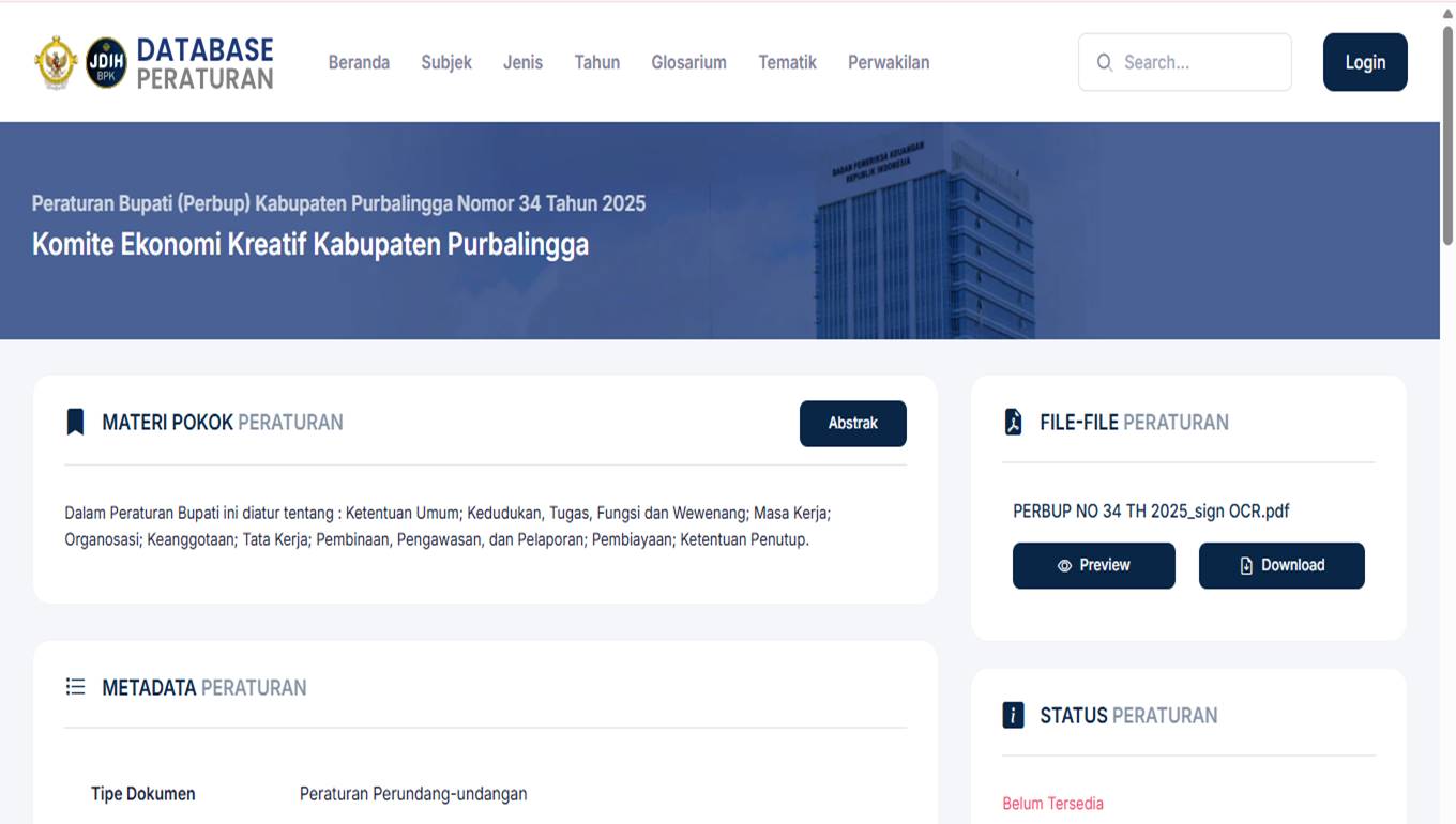Lampiran foto terkait aduan Pertanyaan Mengenai Duplikasi Peraturan Bupati Nomor 34 Tahun 2025 dan Ketidaksesuaian Publikasi BPK RI Perwakilan Jawa Tengah