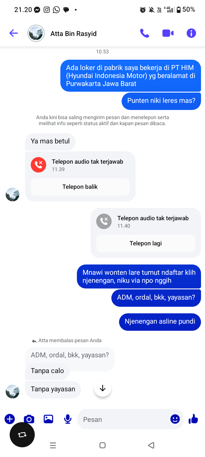 Lampiran foto terkait aduan Laporan Dugaan Penipuan Lowongan Kerja di Karawang atas Nama Warga Manduraga Kalimanah